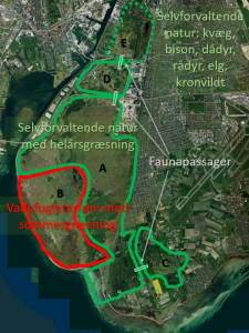 Selvforvaltende naturområde på Vestamager (skitse-forslag sendt til Naturstyrelsen). Sept. 2017.